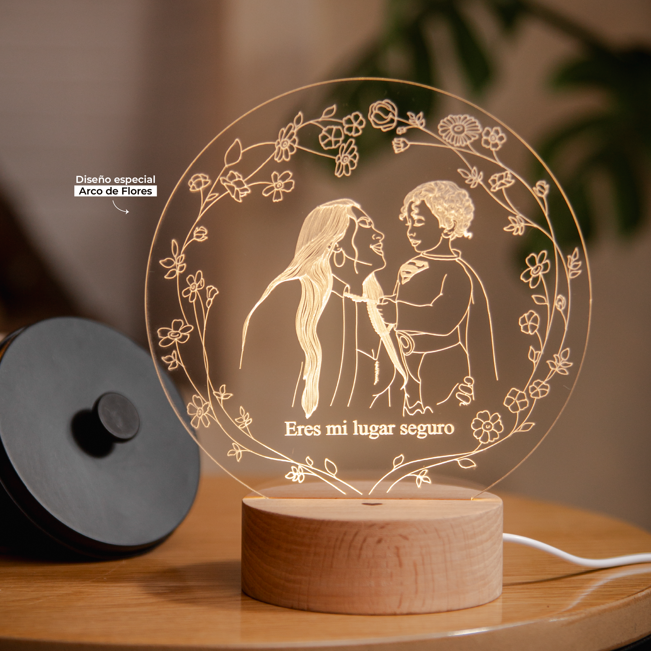 Lámpara Madera Arco de Flores