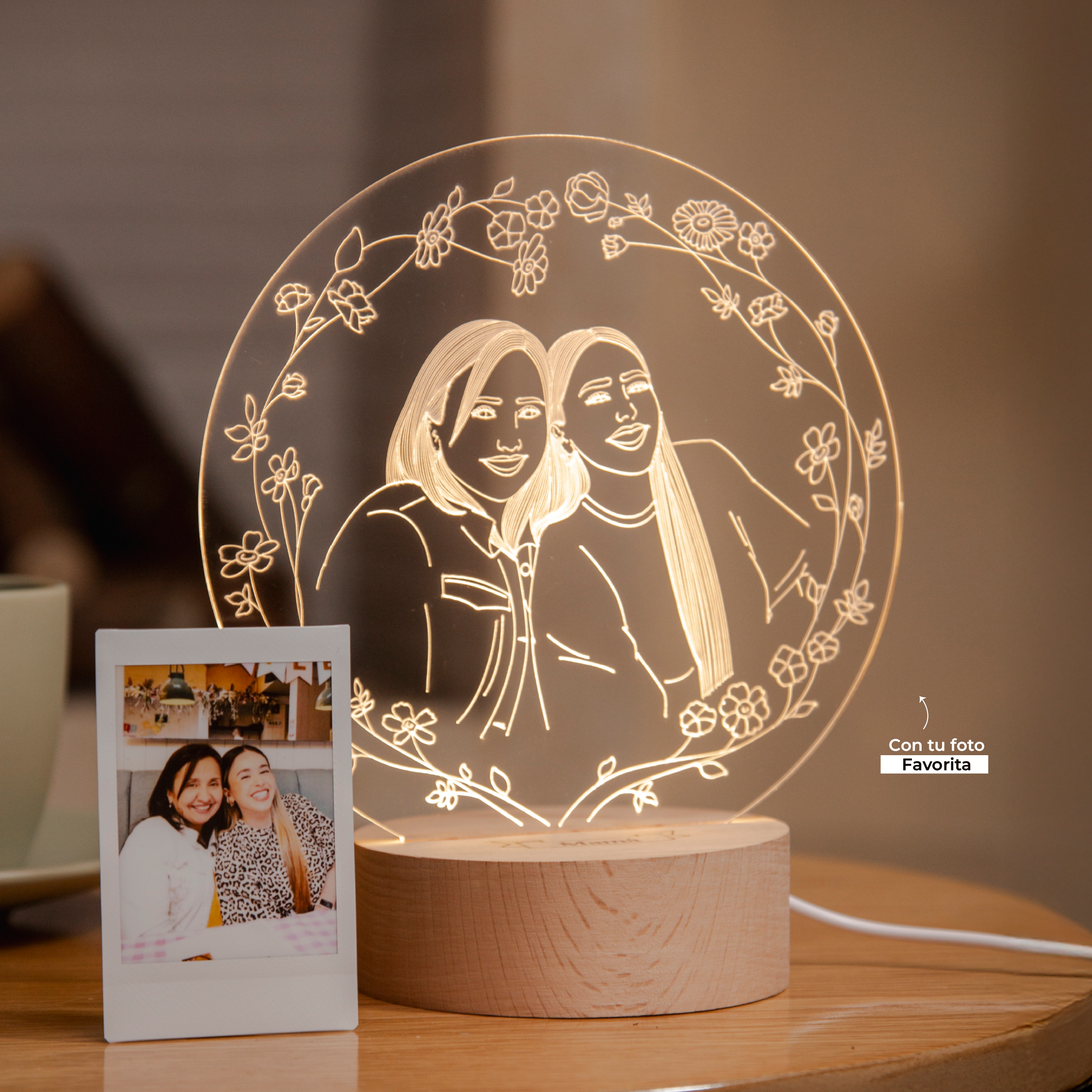 Lámpara Madera Arco de Flores