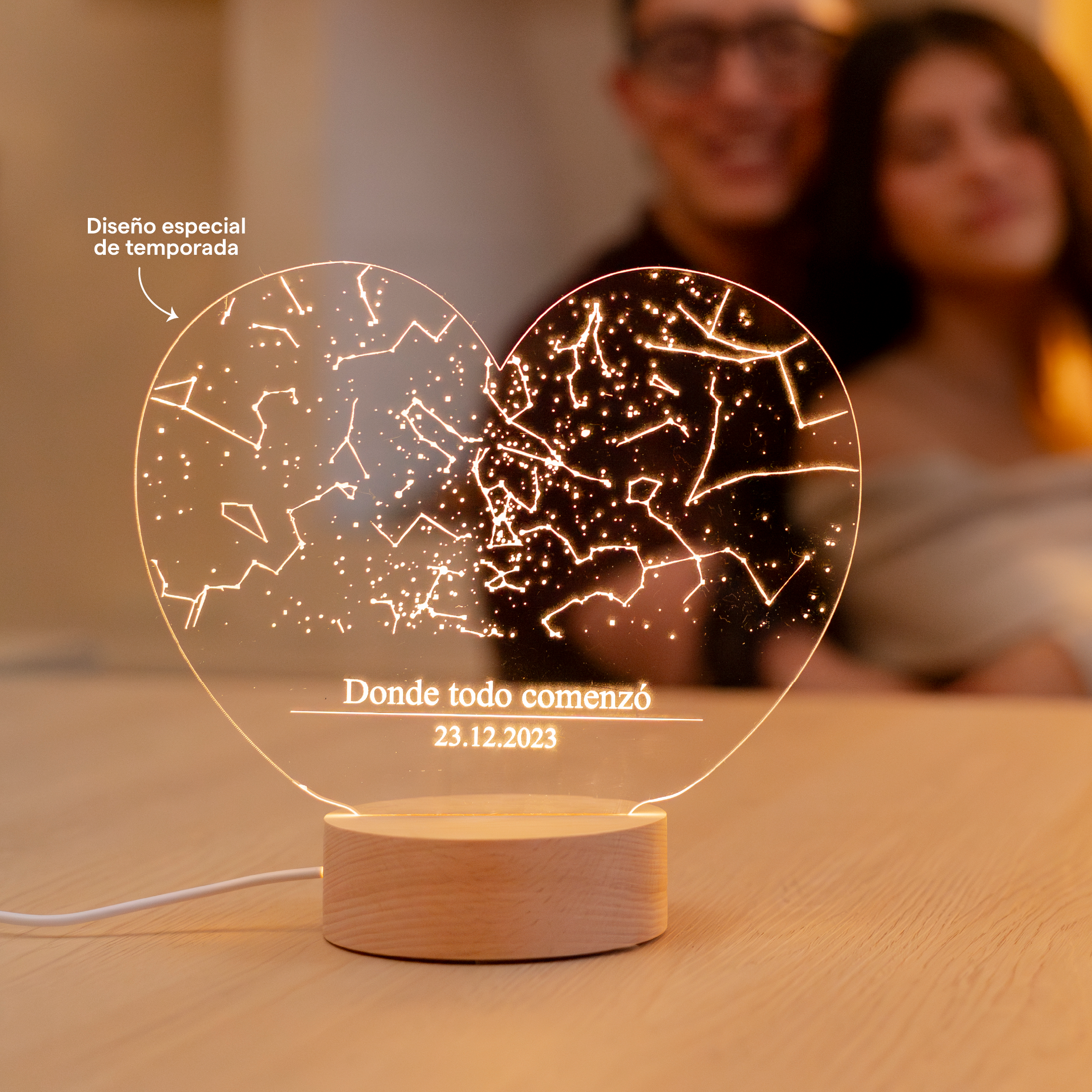 Lámpara Madera Corazón Mapa Estelear