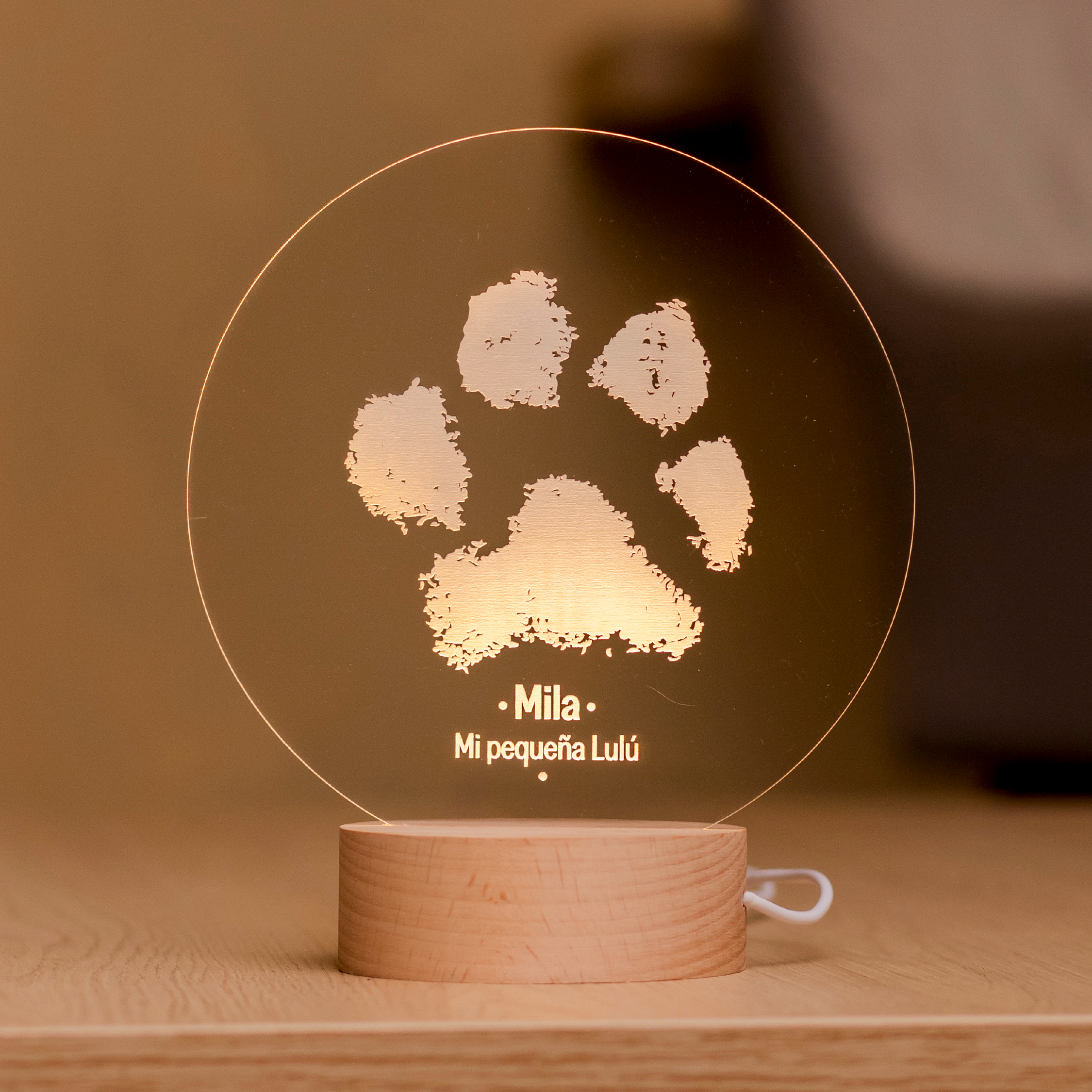 Lámpara Madera Huella Mascota