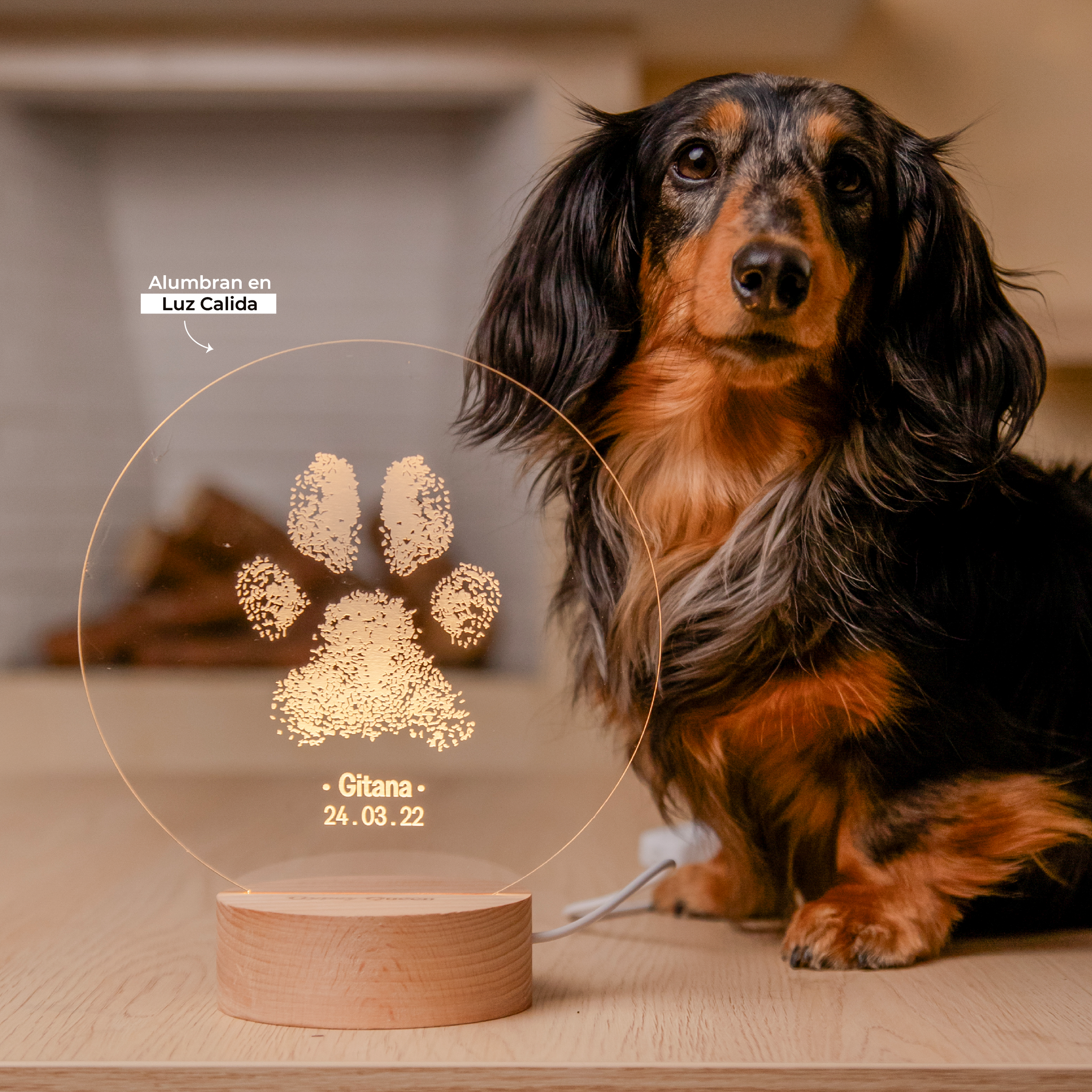 Lámpara Madera Huella Mascota