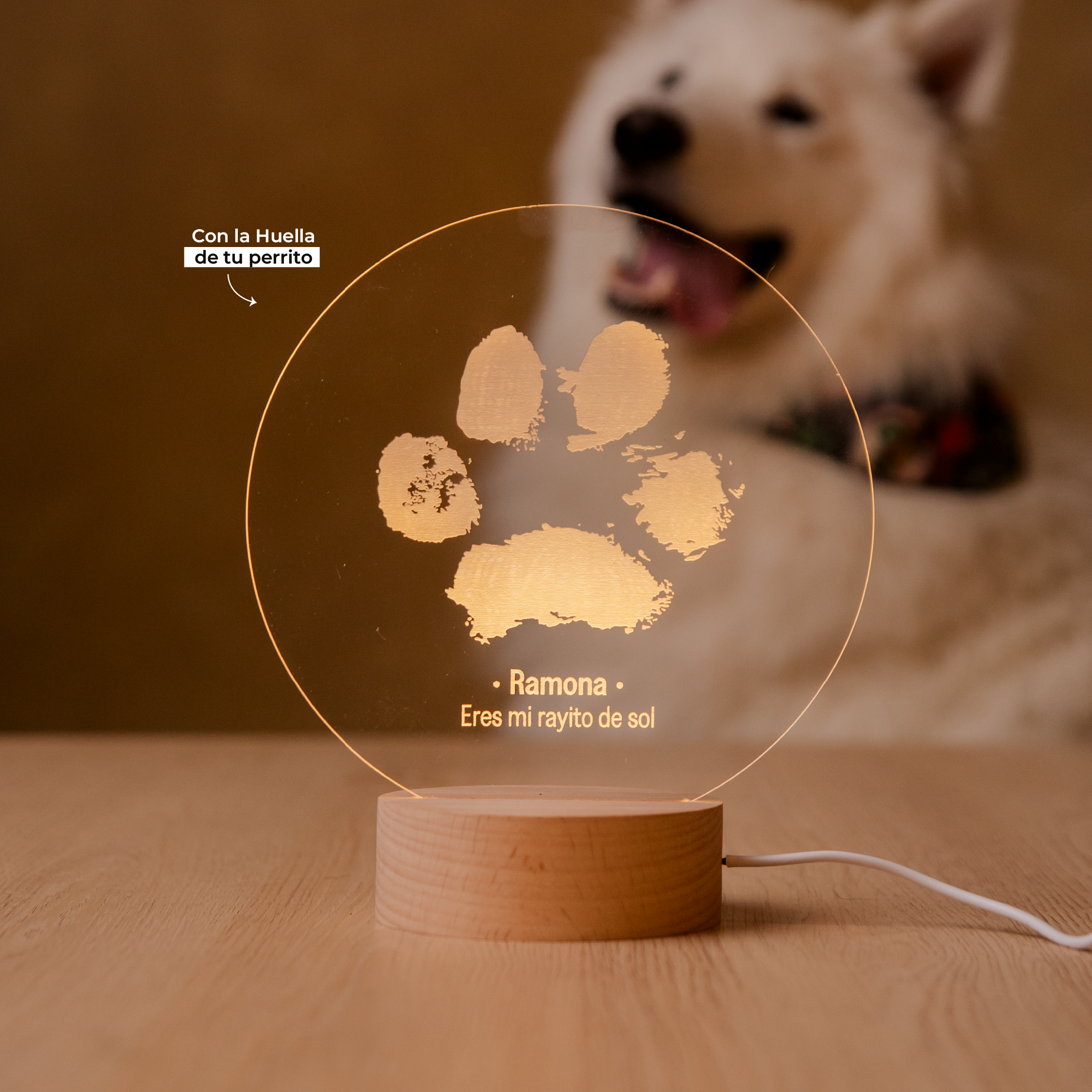Lámpara Madera Huella Mascota